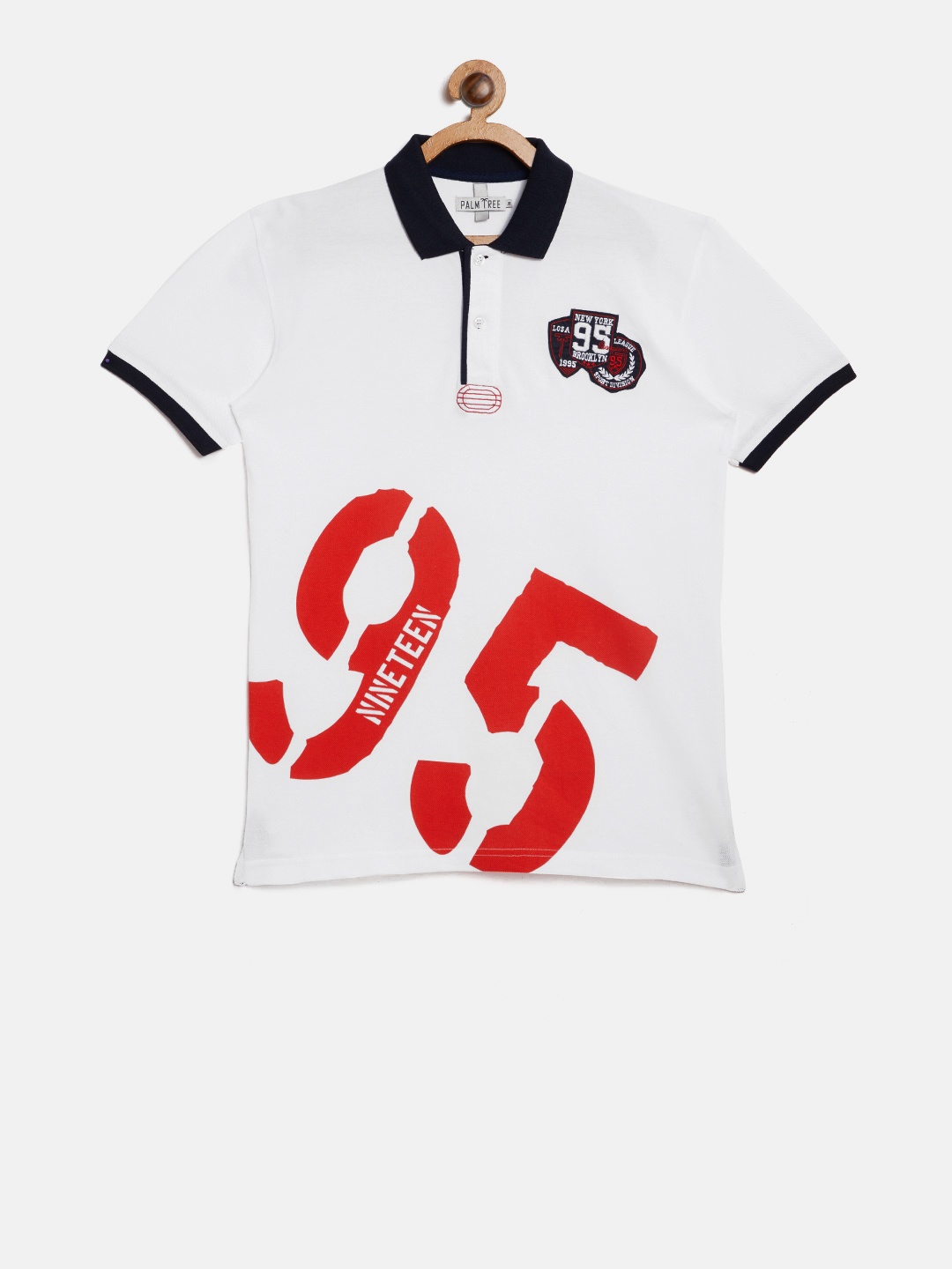 

Palm Tree Boys White & Red Printed Polo Collar T-shirt