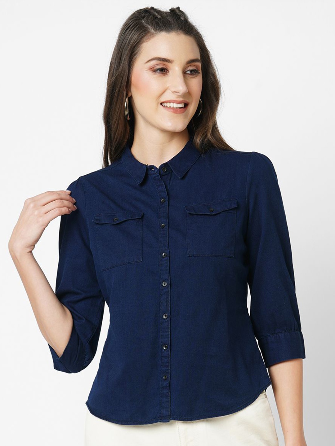 

Kraus Jeans Spread Collar Slim Fit Cotton Casual Shirt, Blue
