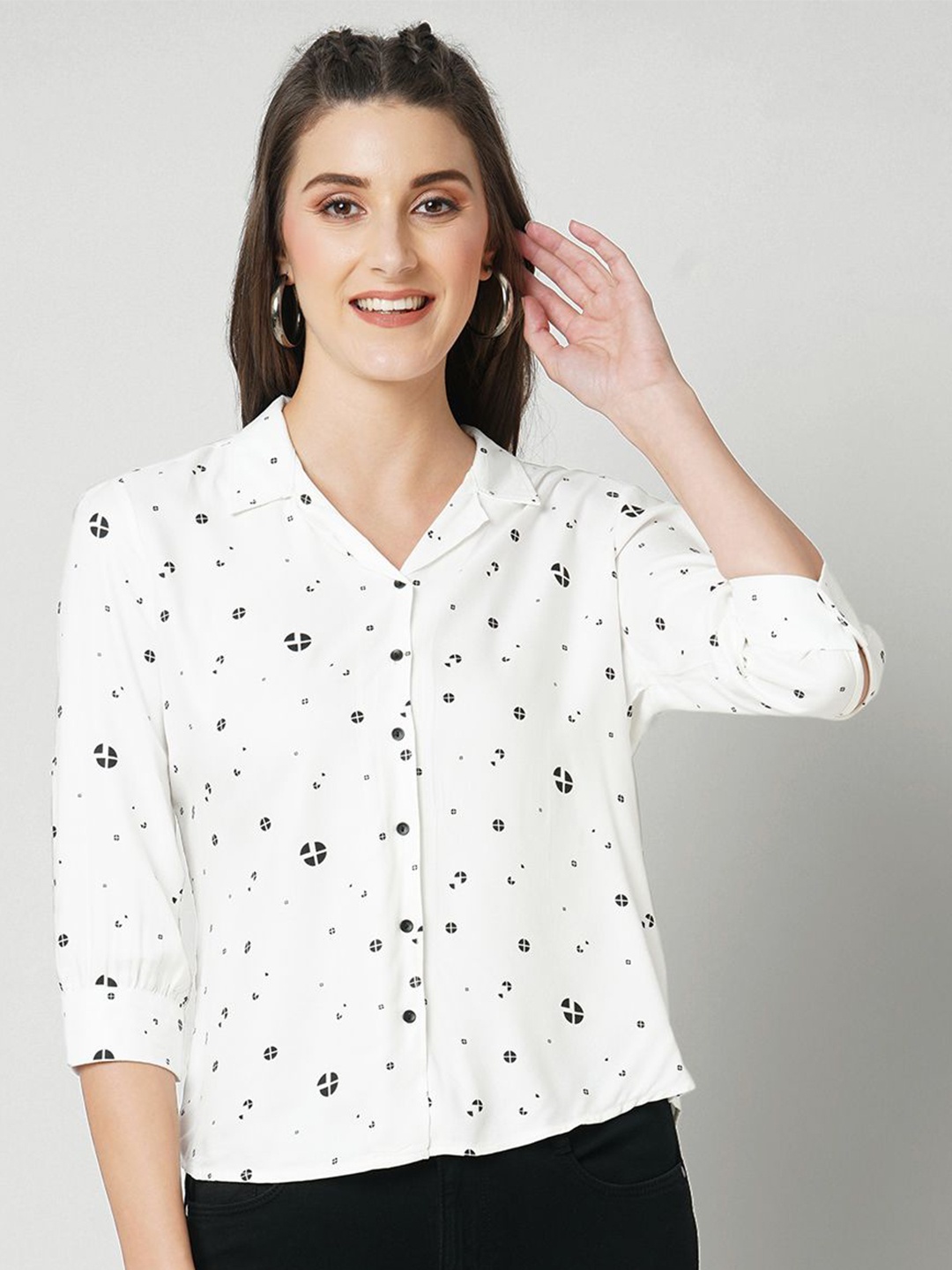

Kraus Jeans Slim Fit Printed Cotton Casual Shirt, Off white