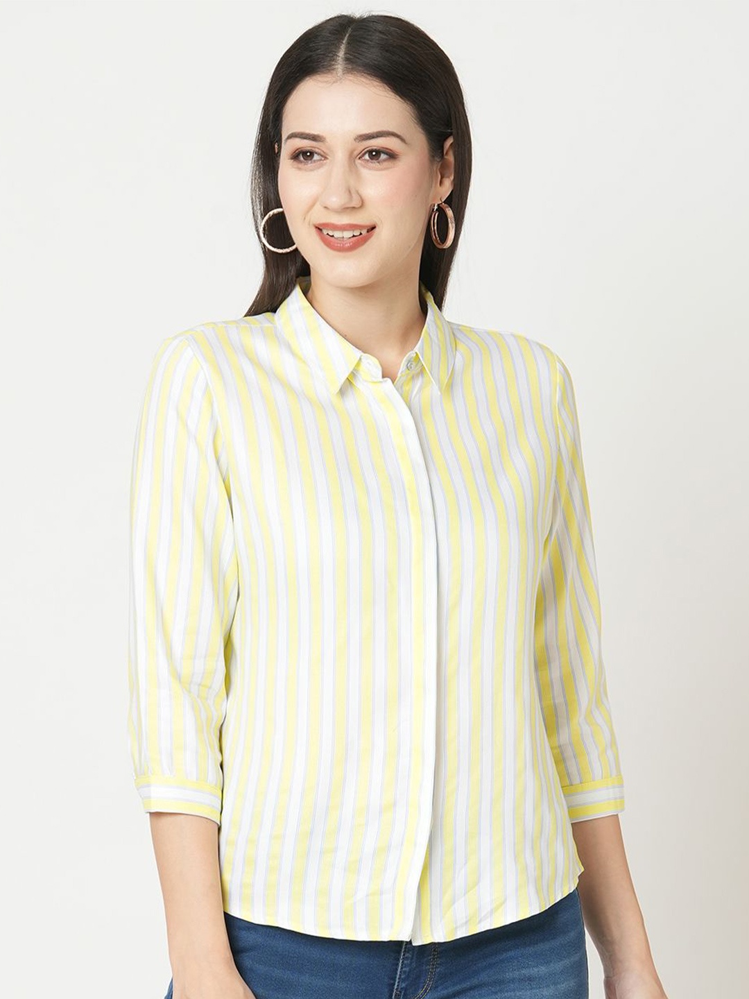 

Kraus Jeans Slim Fit Striped Casual Shirt, Yellow