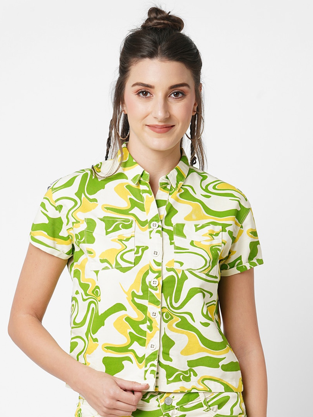 

Kraus Jeans Slim Fit Abstract Opaque Printed Cotton Casual Shirt, Green