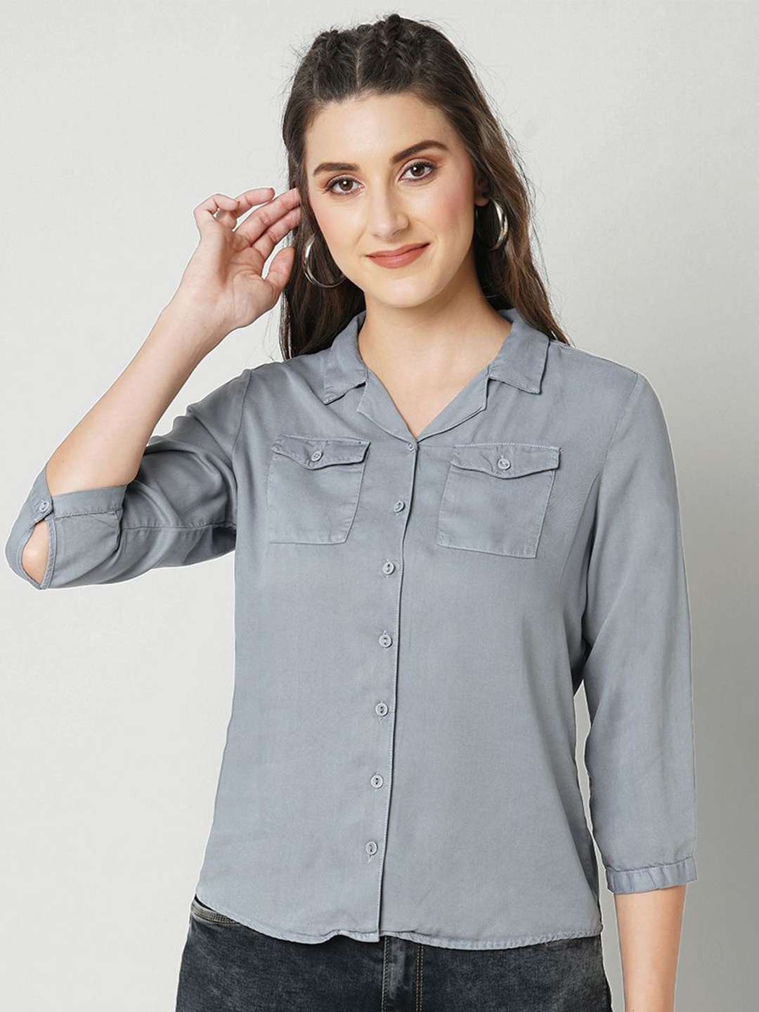 

Kraus Jeans Cuban Collar Slim Fit Cotton Casual Shirt, Grey
