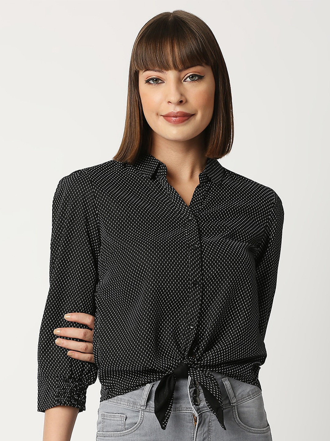 

Kraus Jeans Slim Fit Opaque Printed Casual Shirt, Black