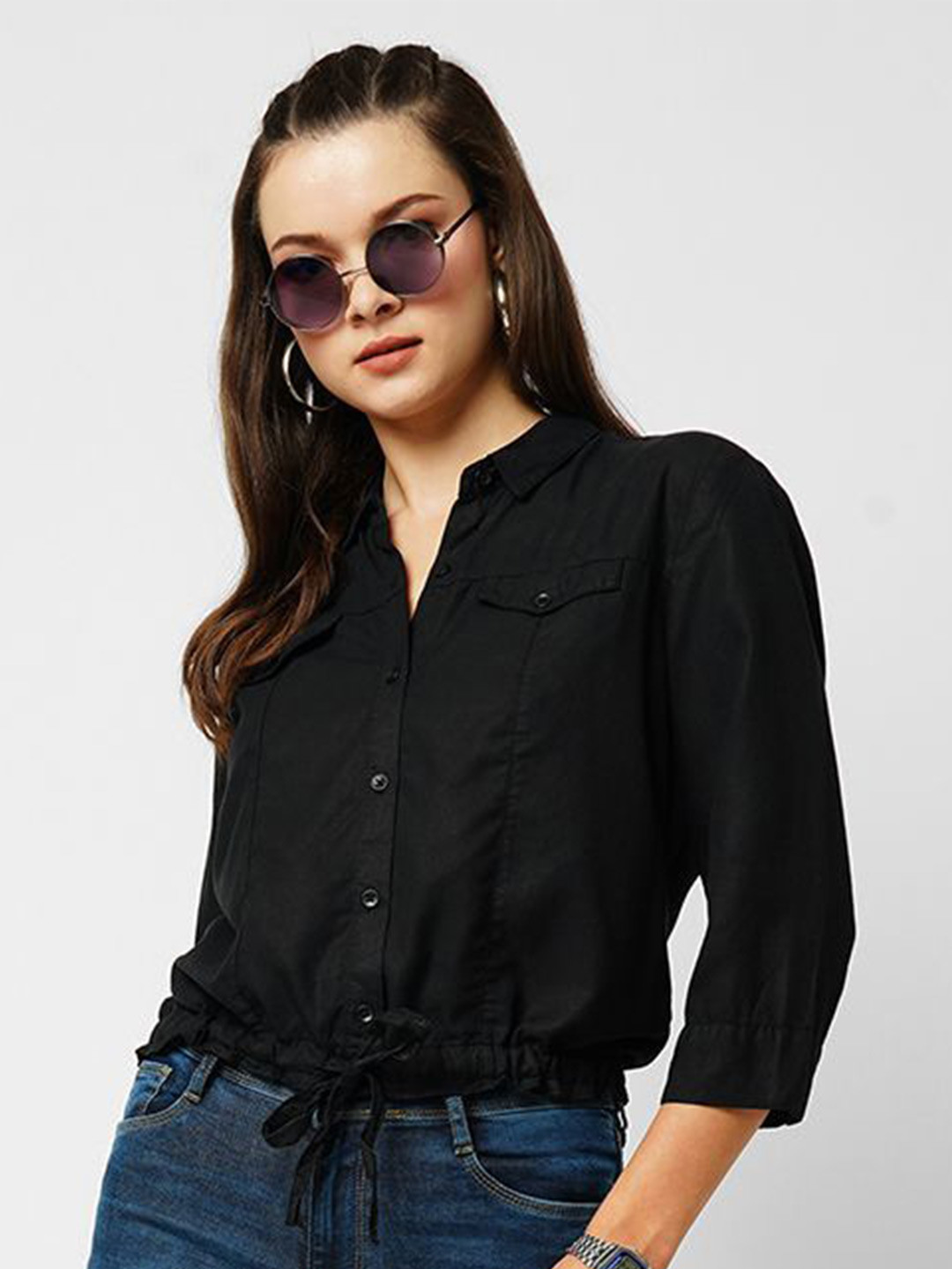 

Kraus Jeans Spread Collar Slim Fit Cotton Crop Casual Shirt, Blue