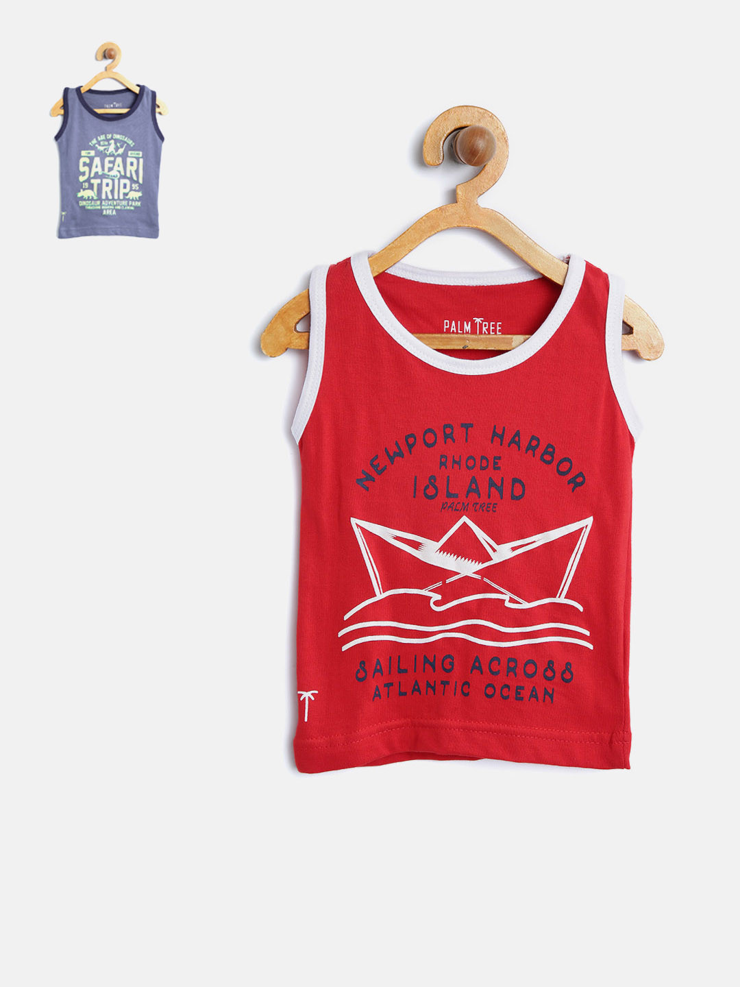 

Palm Tree Boys Pack of 2 Printed Round Neck T-shirt, Red