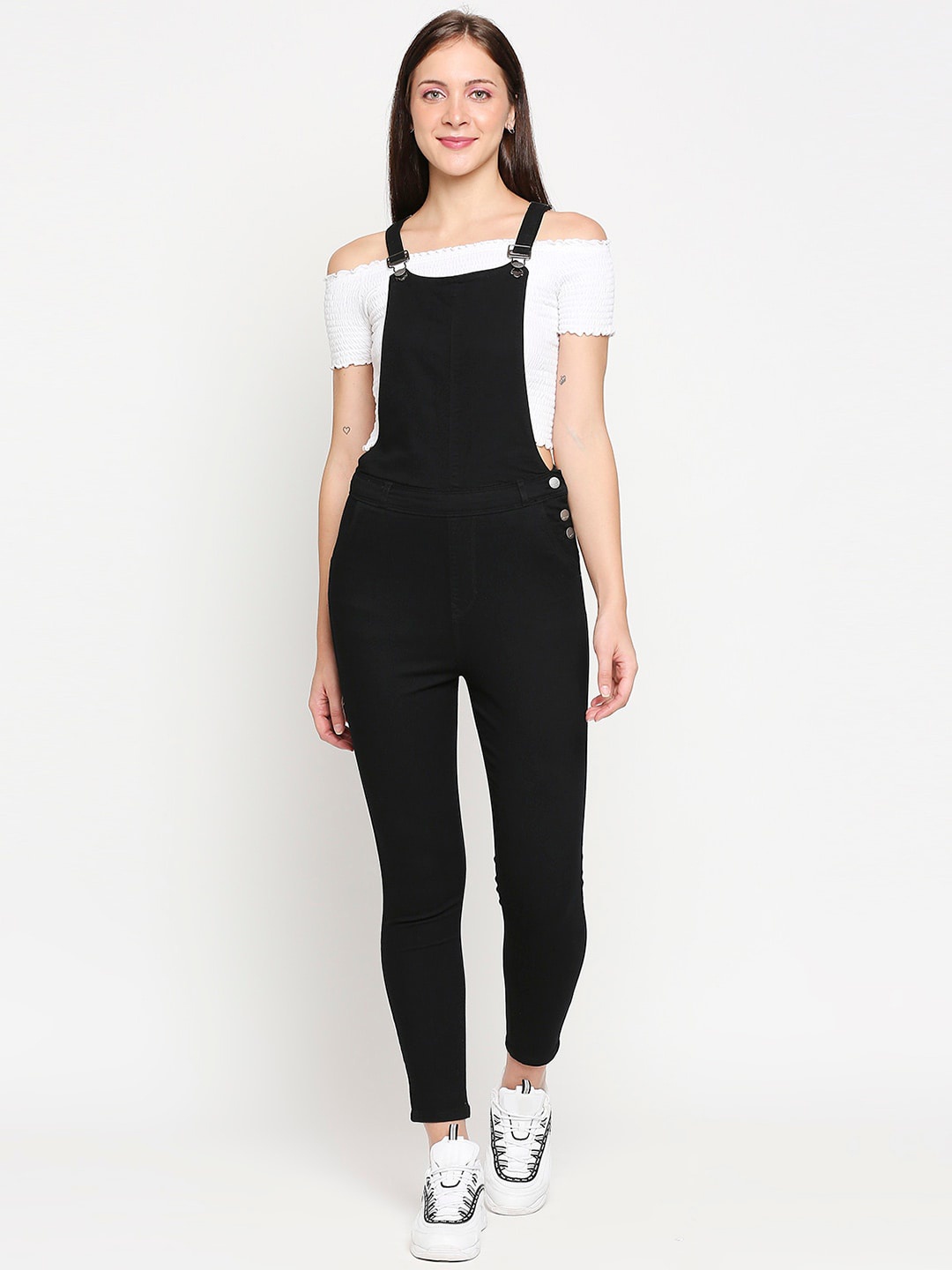 

Kraus Women Jeans Cotton Slim-Fit Denim Dungaree, Black