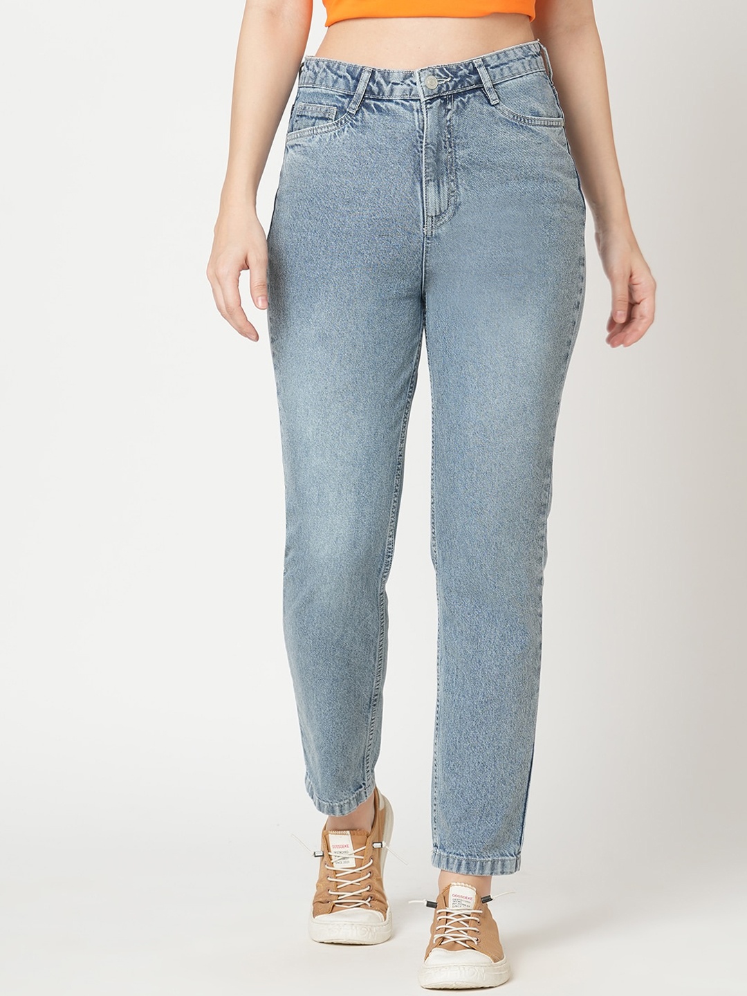 

Kraus Jeans Women Wide Leg High-Rise Clean Look Heavy Fade Pure Cotton Jeans, Blue