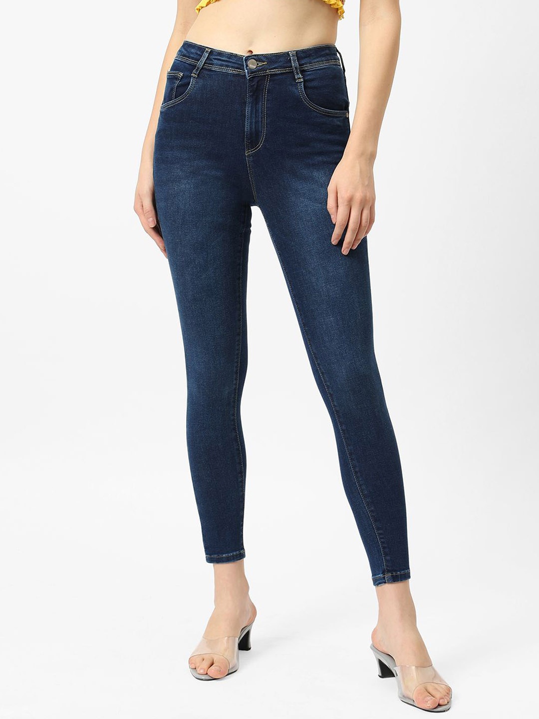 

Kraus Jeans Women Skinny Fit High-Rise Light Fade Clean Look Cotton Jeans, Blue