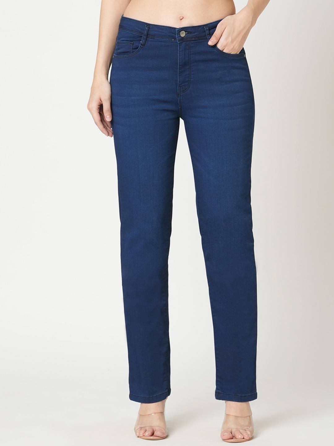 

Kraus Jeans Women Straight Fit High-Rise Light Fade Jeans, Blue