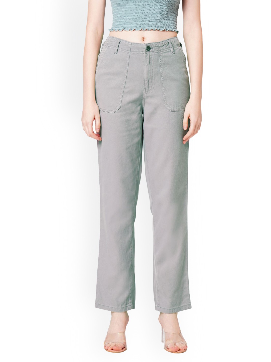 

Kraus Jeans Women Loose Straight Fit High-Rise Clean Look Stretchable Jeans, Green