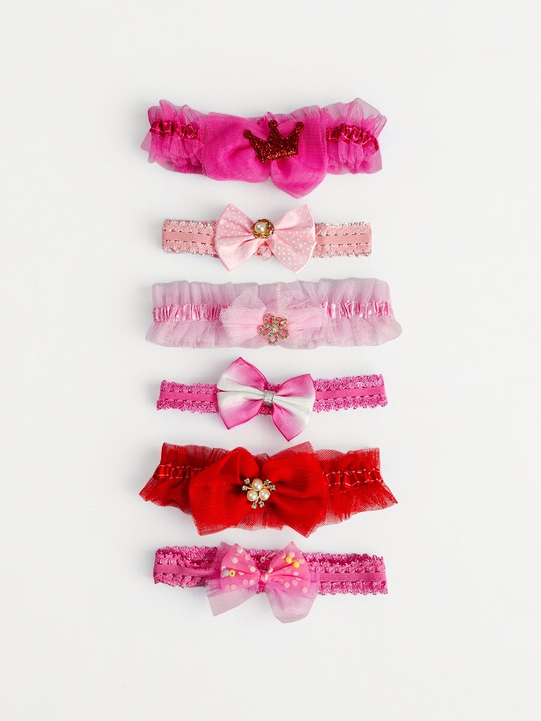 

ANNA CREATIONS Girls Set of 6 Embellished Hairband, Pink