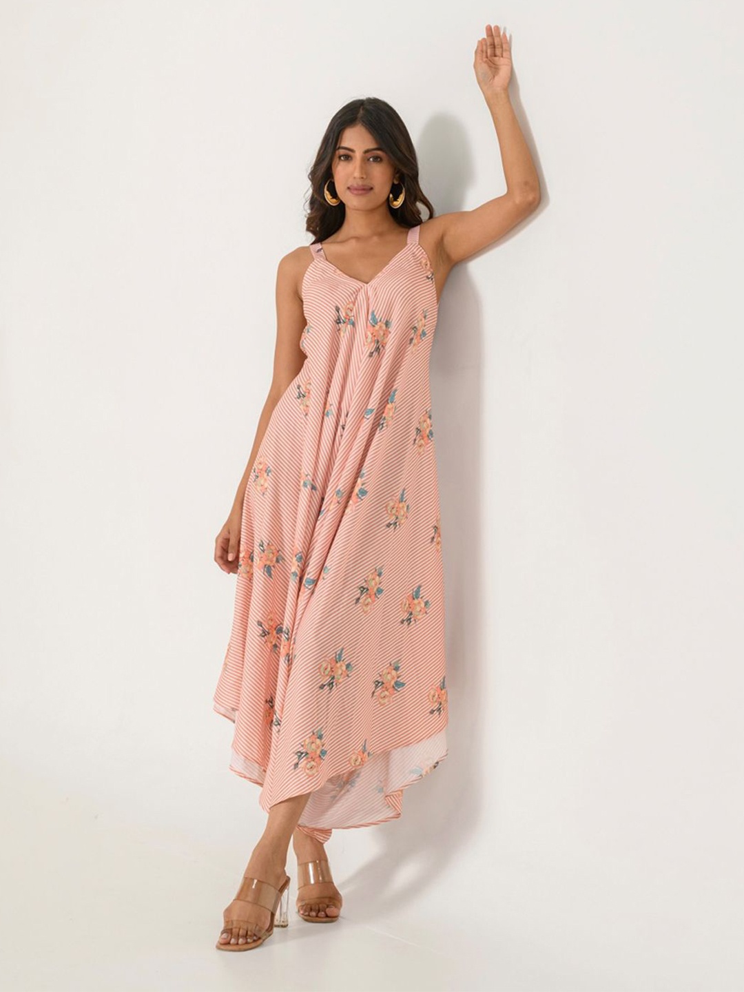 

Pasha Printed Shoulder Straps Palazzo Jumpsuit, Orange
