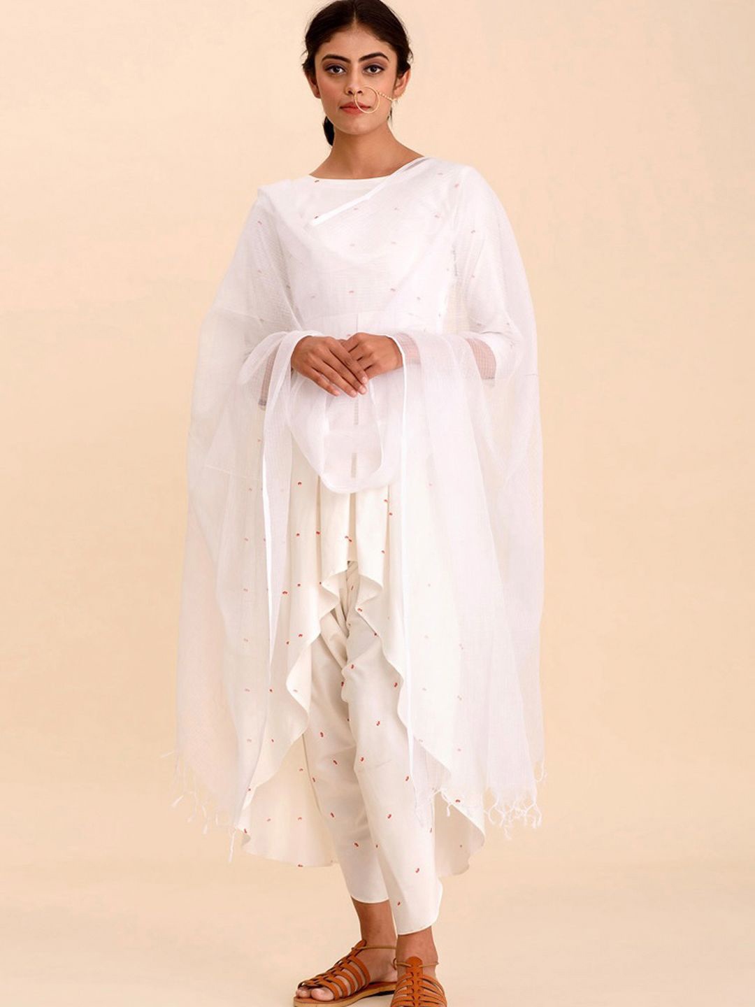 

Pasha Abstract Printed Straight Kurta with Dhoti Pants & Dupatta, White