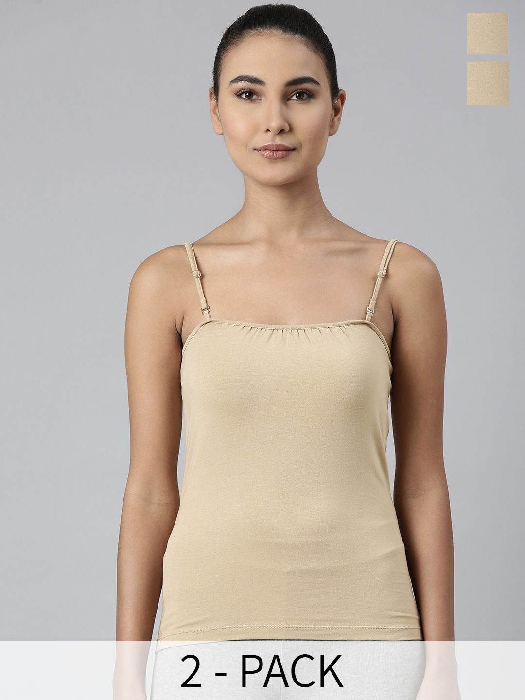 

Kosha Pack Of 2 Oatmeal Merino Wool & Bamboo Heat Retention Spaghetti Thermal Top, Beige