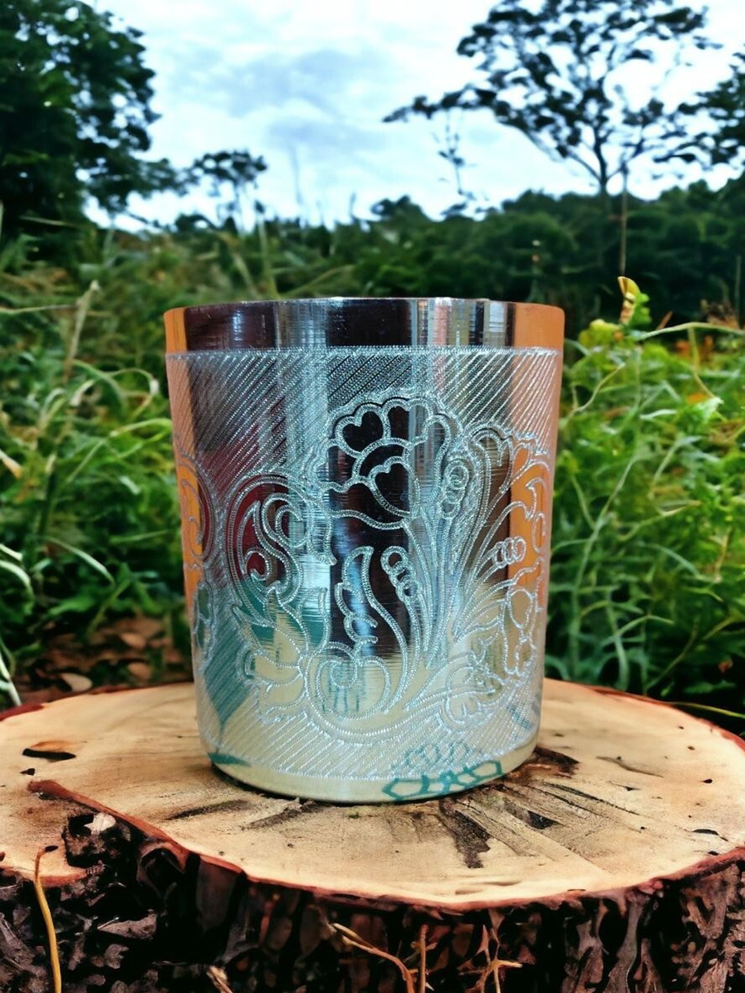 

Sigaram Silver Toned Pure Tumbler Glass For Home Pooja Decor