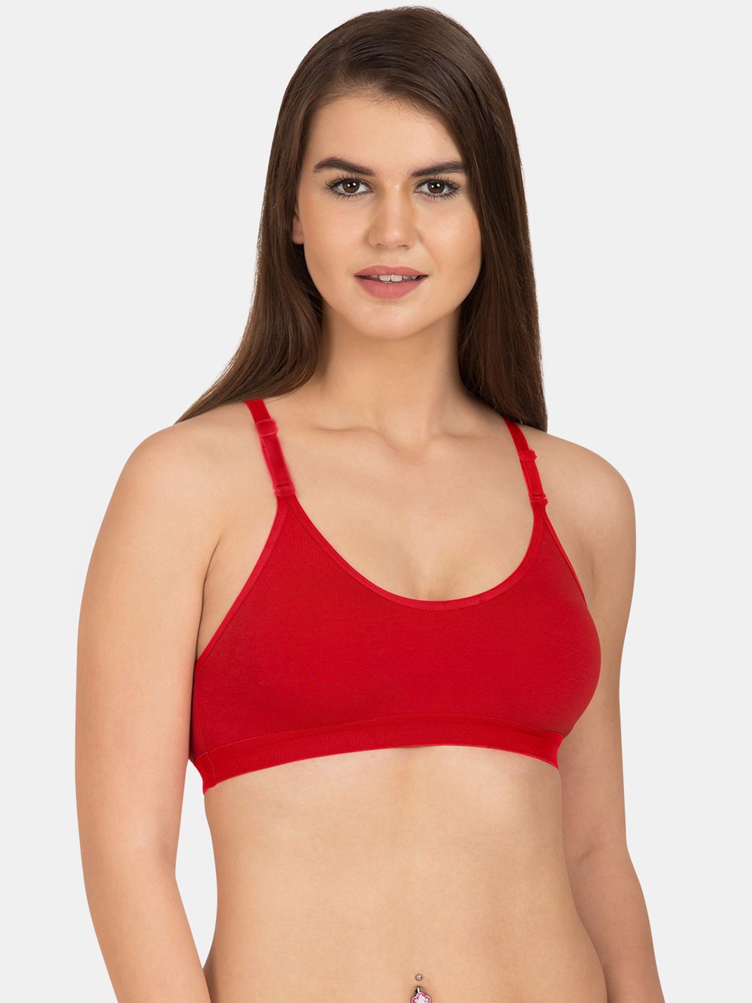 

KOMLI Full Coverage Non Padded Cotton Workout Bra- All Day Comfort, Red