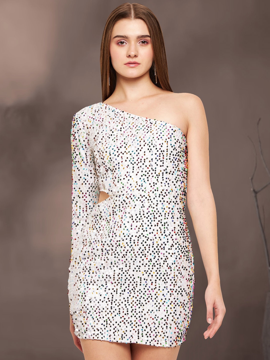 

Martini Women Sequin Sheath One Shoulder Mini Dress, White