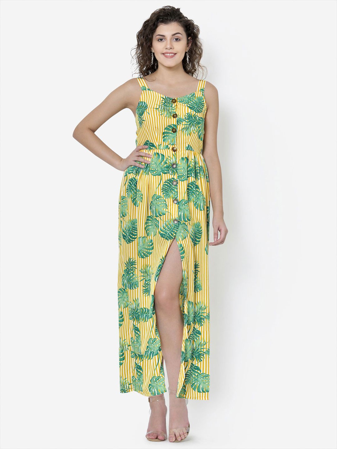

Martini Leaf Printed Maxi Dress, Yellow