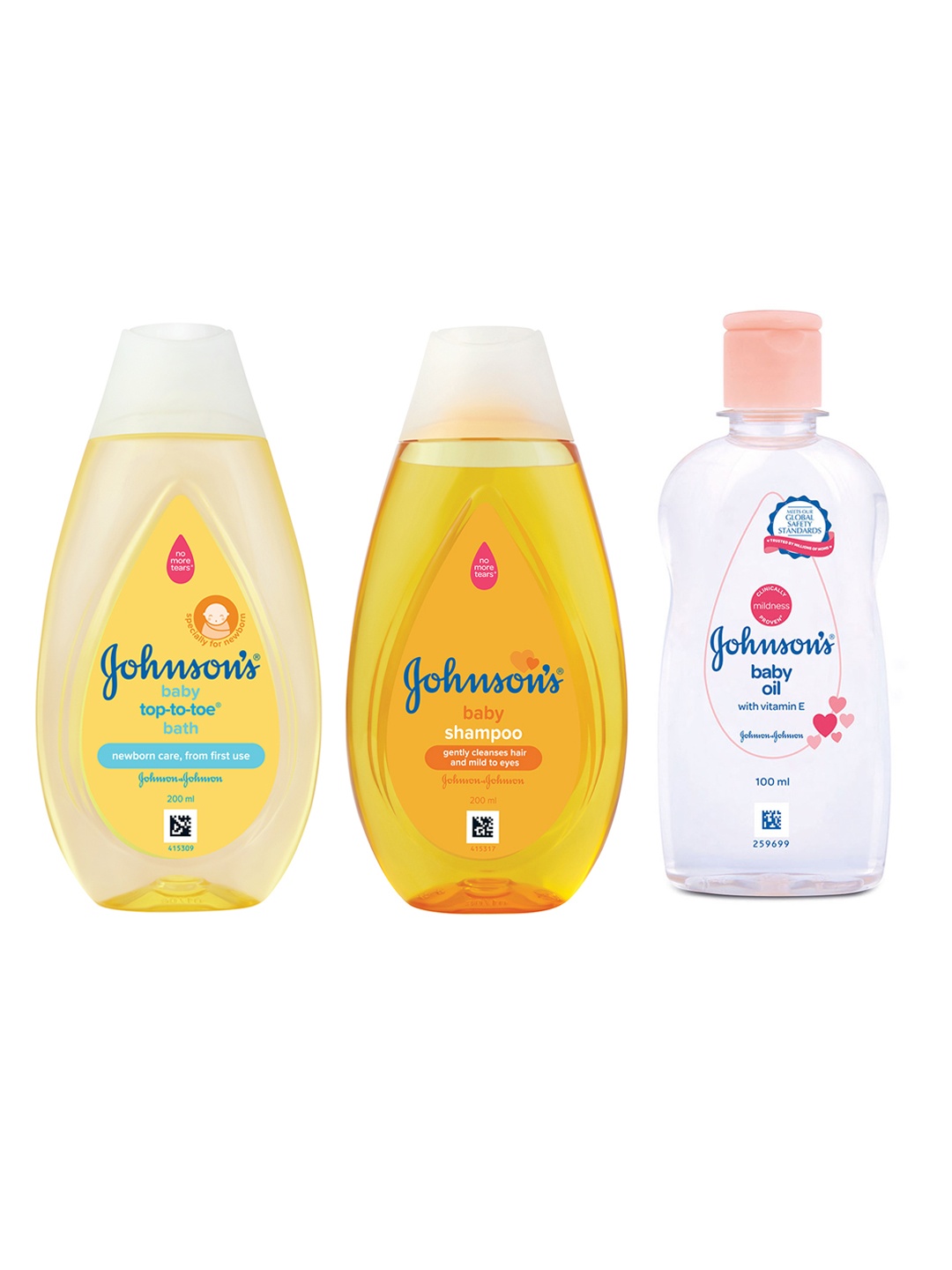 

Johnsons Set of Baby Oil with Vitamin E + No More Tears Shampoo + Top to Toe Bath Wash, Yellow