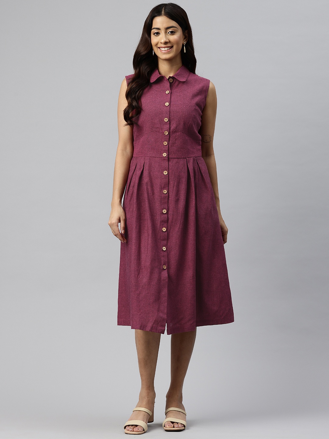 

Cottinfab Peter Pan Collar Fit & Flare Midi Dress, Pink