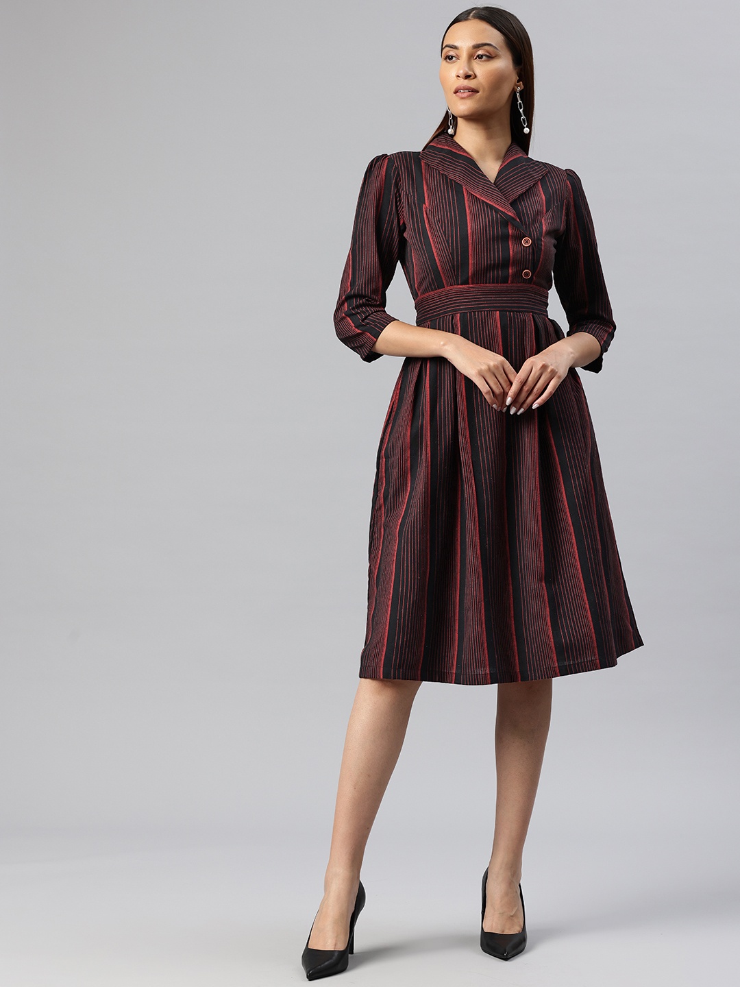 

Cottinfab Striped Belted Blazer Dress, Red