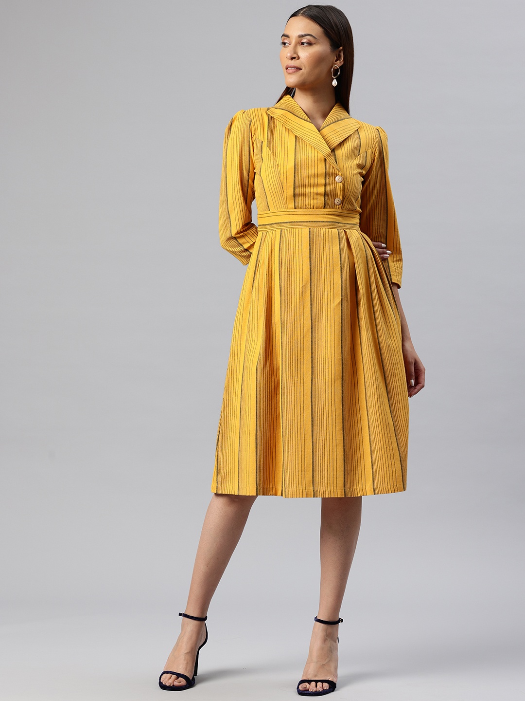 

Cottinfab Striped Belted Blazer Dress, Mustard