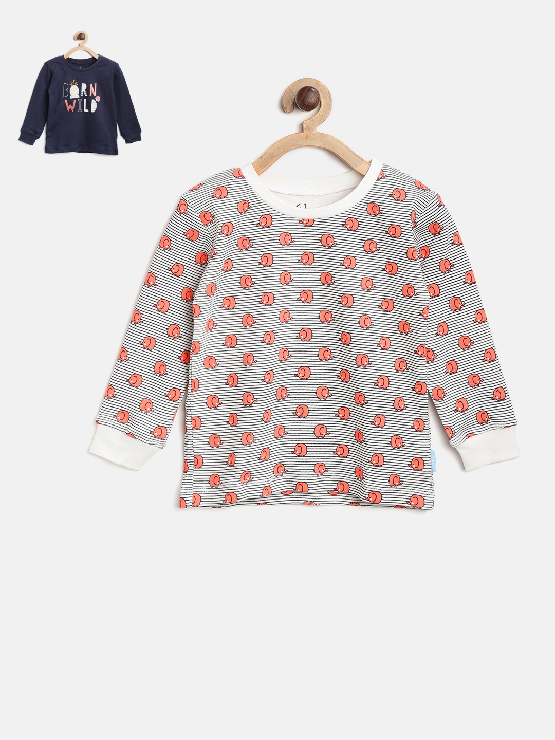 

Gini and Jony Boys Pack of 2 Printed Round Neck Pure Cotton T-shirts, Navy blue