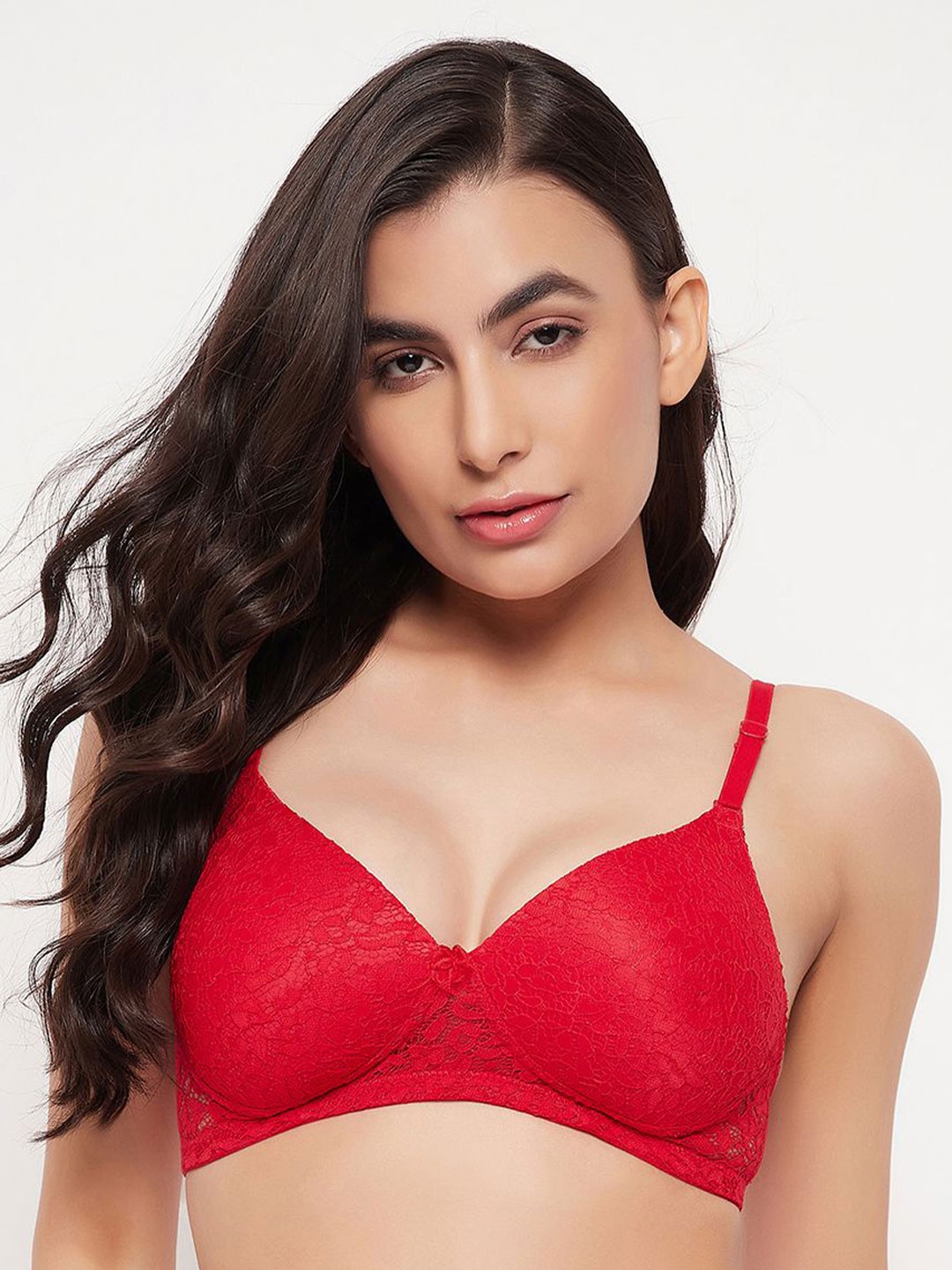 

Clovia Floral Lace Full Coverage Lightly Padded Bra With All Day Comfort, Red