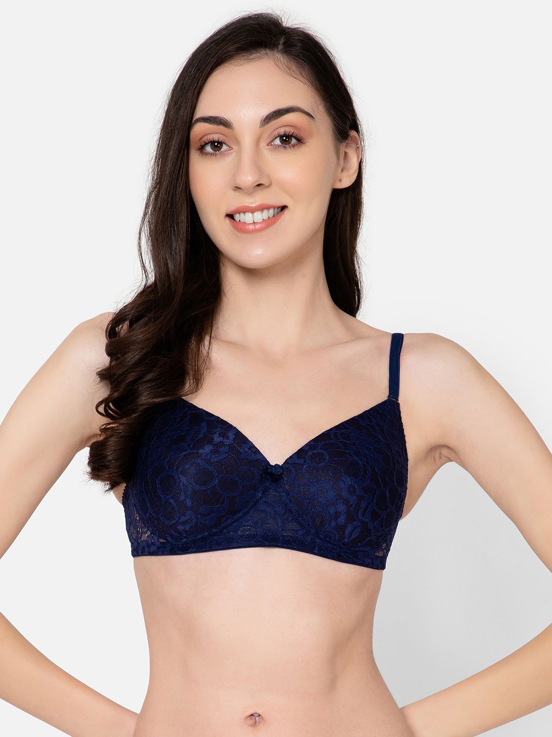 

Clovia Full Coverage Lightly Padded Everyday Bra With All Day Comfort, Navy blue
