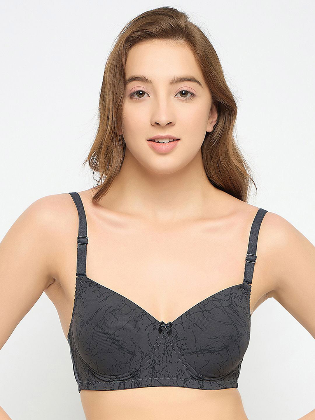 

Clovia Geometric Printed Full Coverage Lightly Padded T-shirt Bra With All Day Comfort, Grey