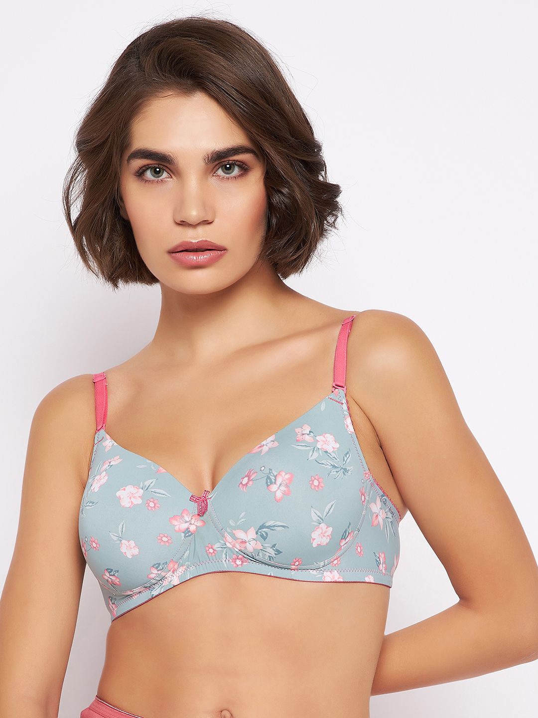 

Clovia Floral Printed Full Coverage Lightly Padded T-shirt Bra, Green