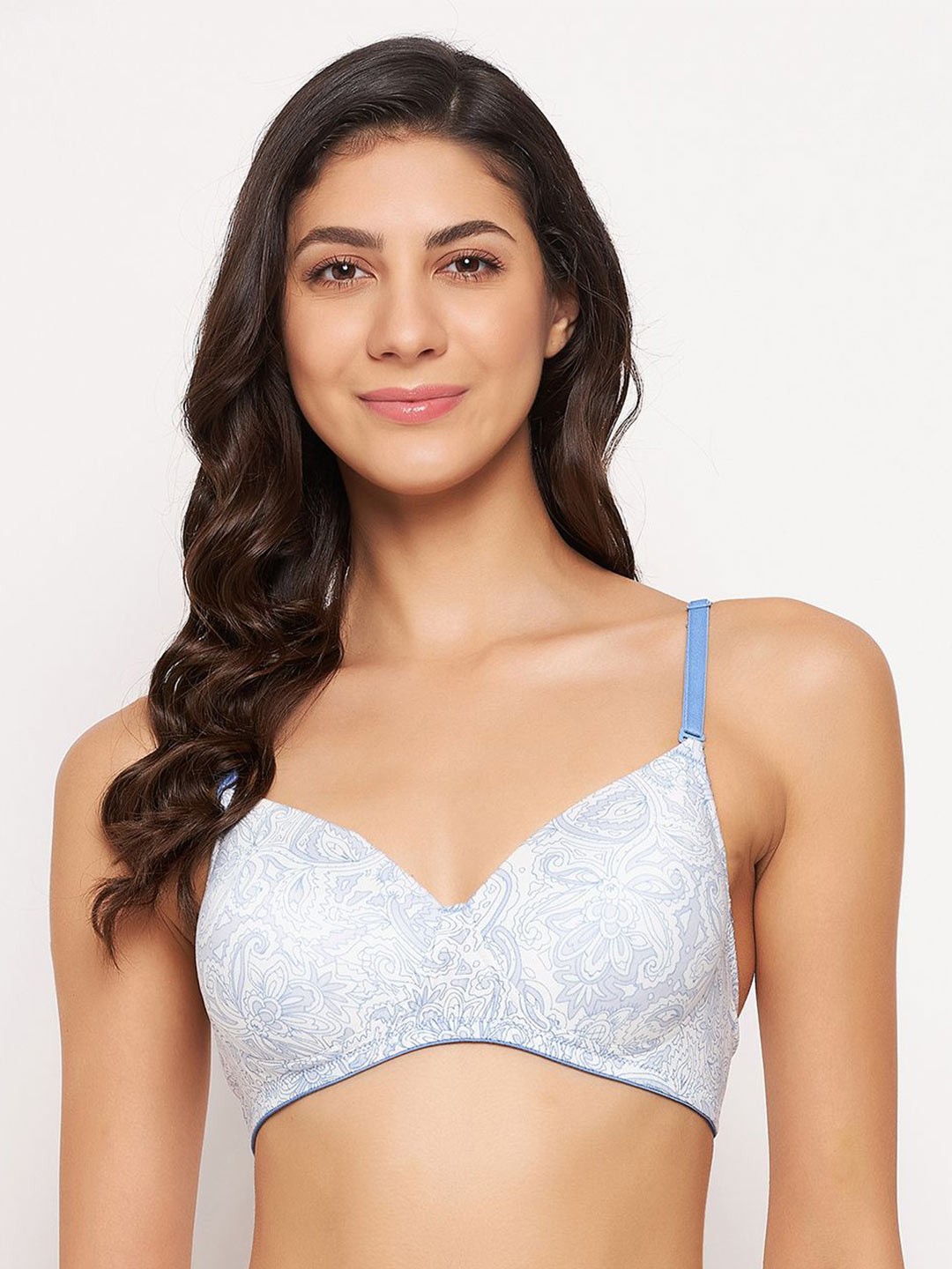 

Clovia Geometric Printed Full Coverage Lightly Padded T-shirt Bra With All Day Comfort, Blue