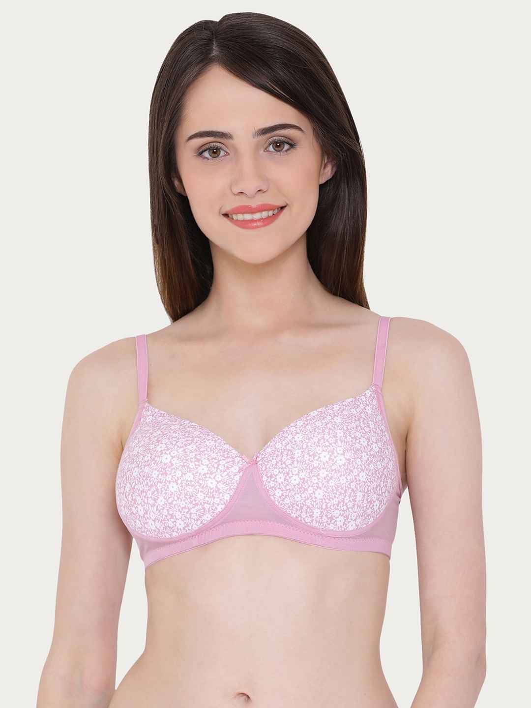 

Clovia Floral Printed Full Coverage Lightly Padded T-shirt Bra With All Day Comfort, Pink