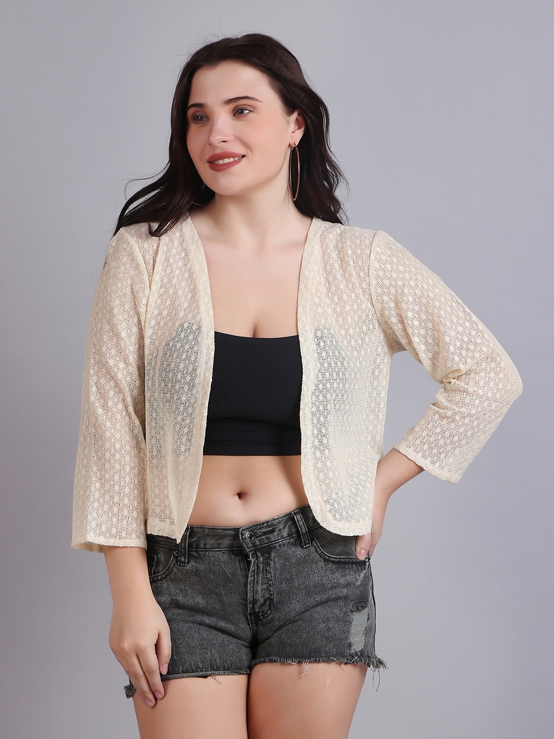 

Dressitude Self Design Cotton Lace Shrug, Beige