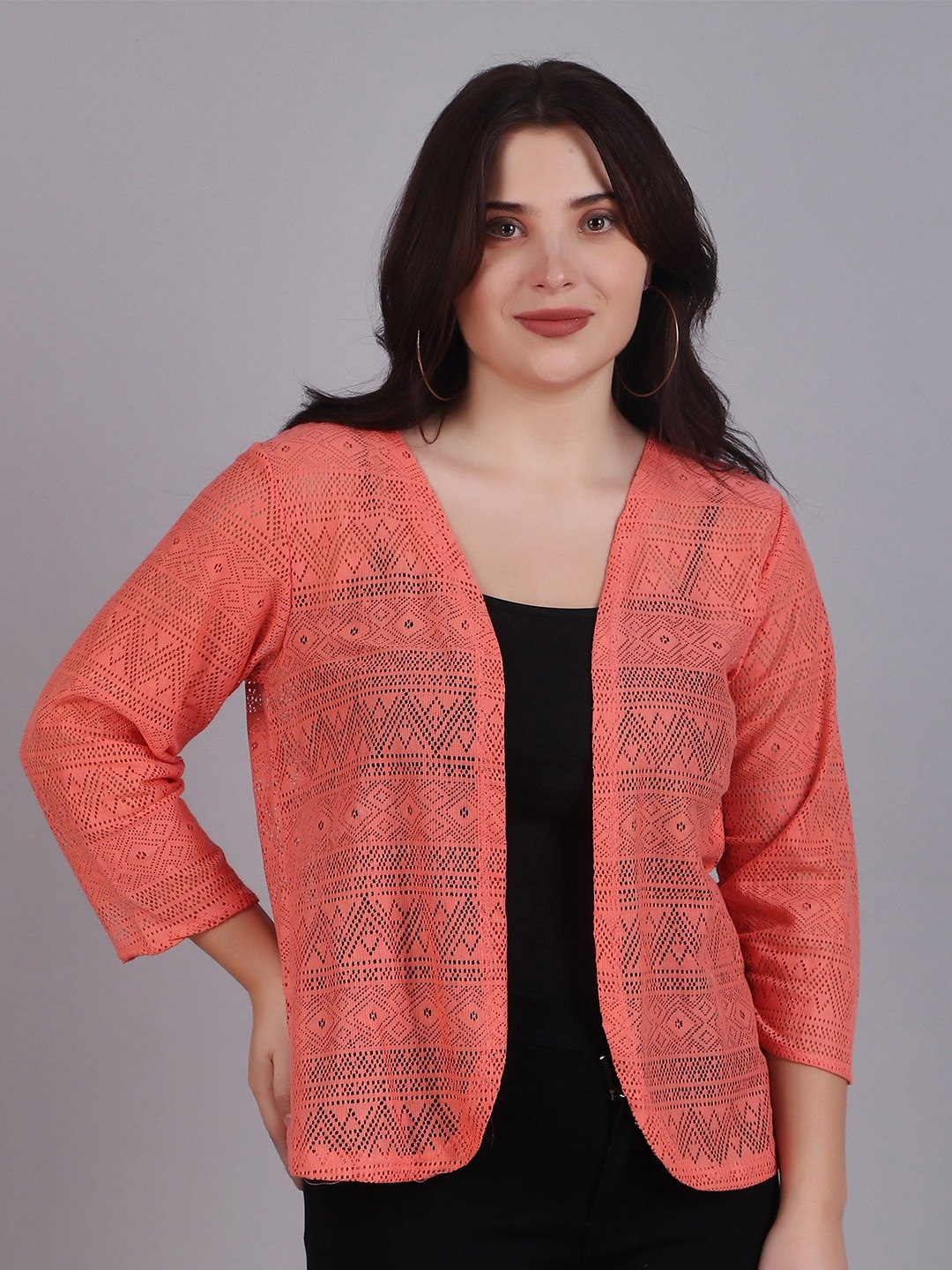 

Dressitude Self Designed Cotton Open Front Shrug, Peach