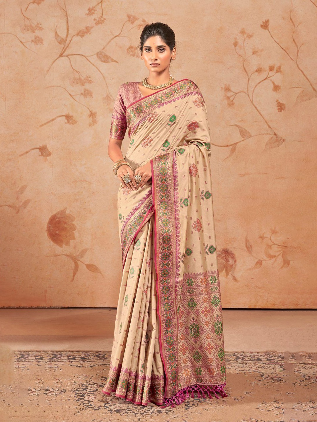 

Mitera Woven Design Zari Patola Saree, Cream