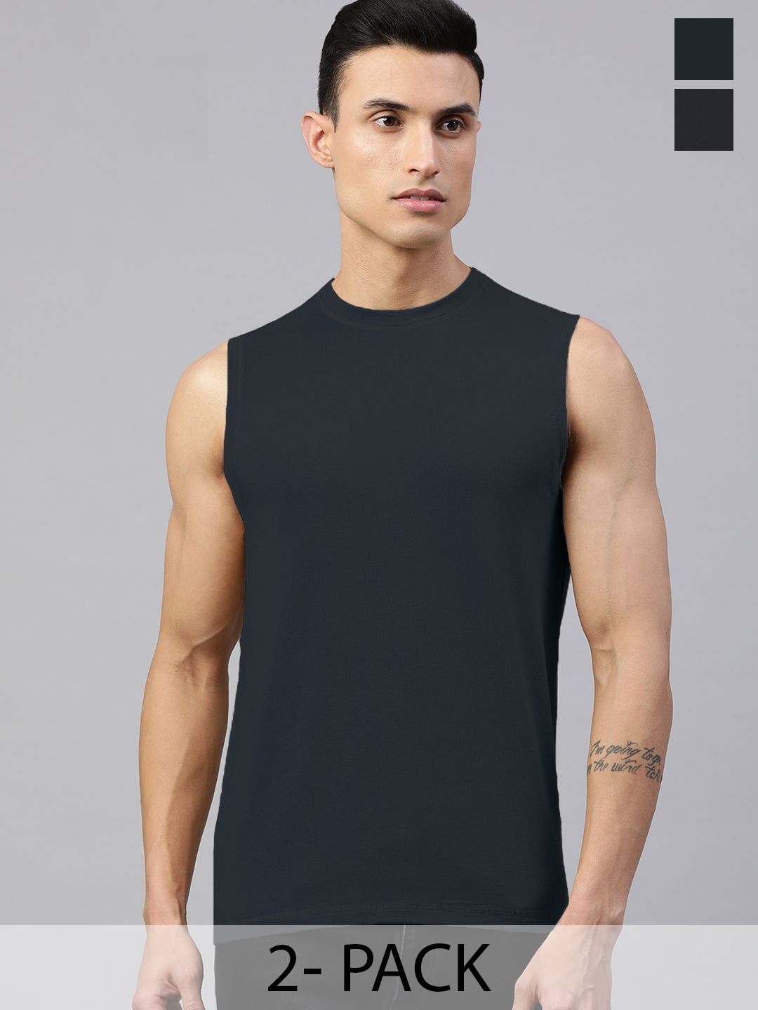 

Kosha Pack Of 2 Woolen Sleeveless Thermal Top, Black