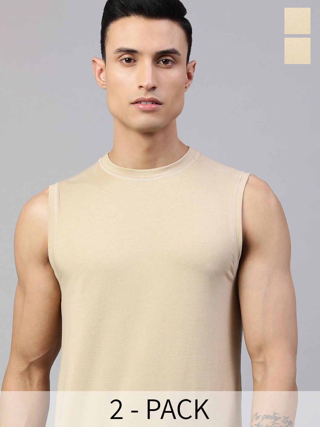 

Kosha Men's Pack Of 2 Oatmeal Merino Wool & Bamboo Lightweight Heat Retention Thermal Top, Beige