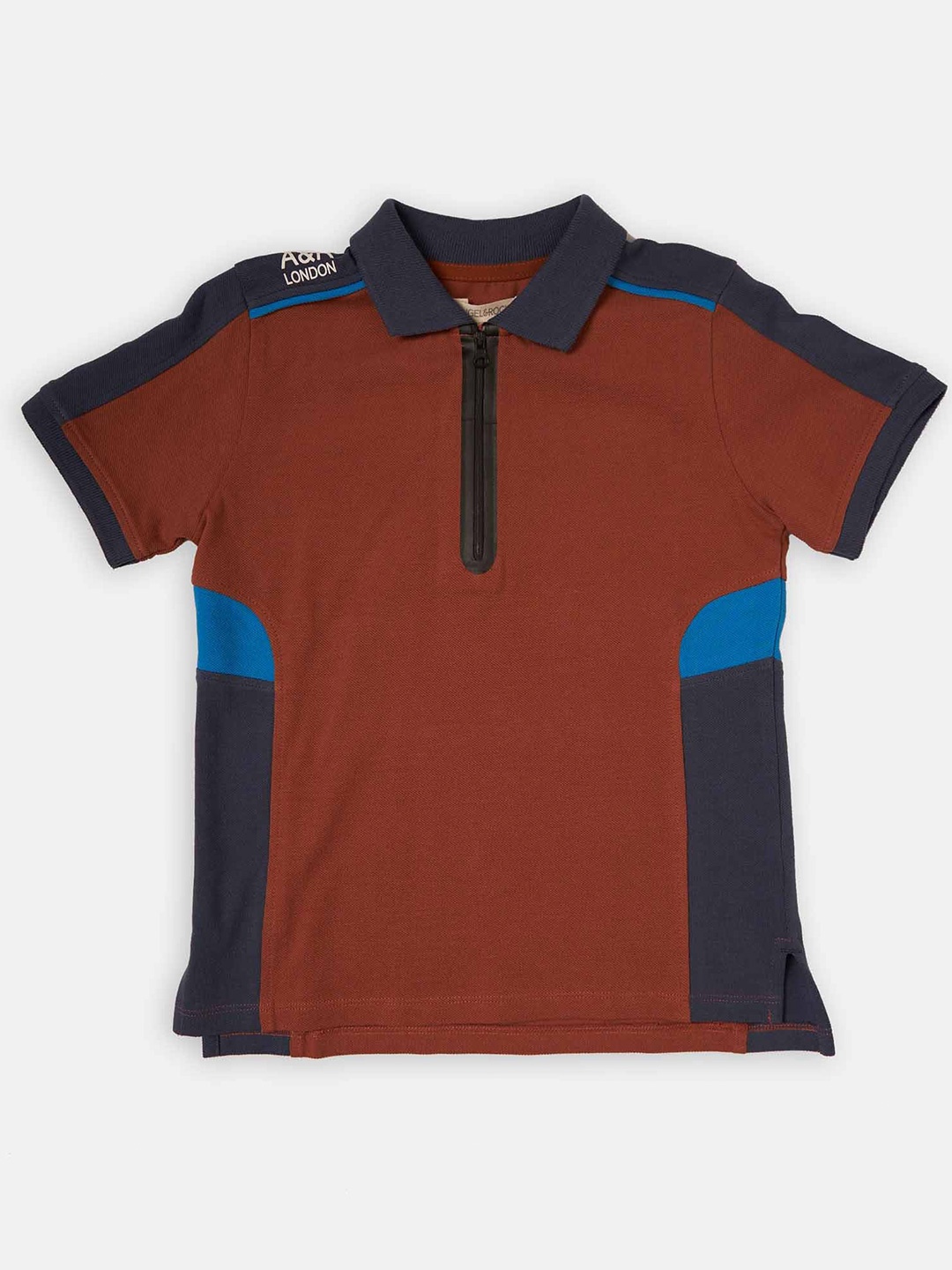 

Angel & Rocket Boys Colourblocked Polo Collar Cotton Slim Fit T-shirt, Brown