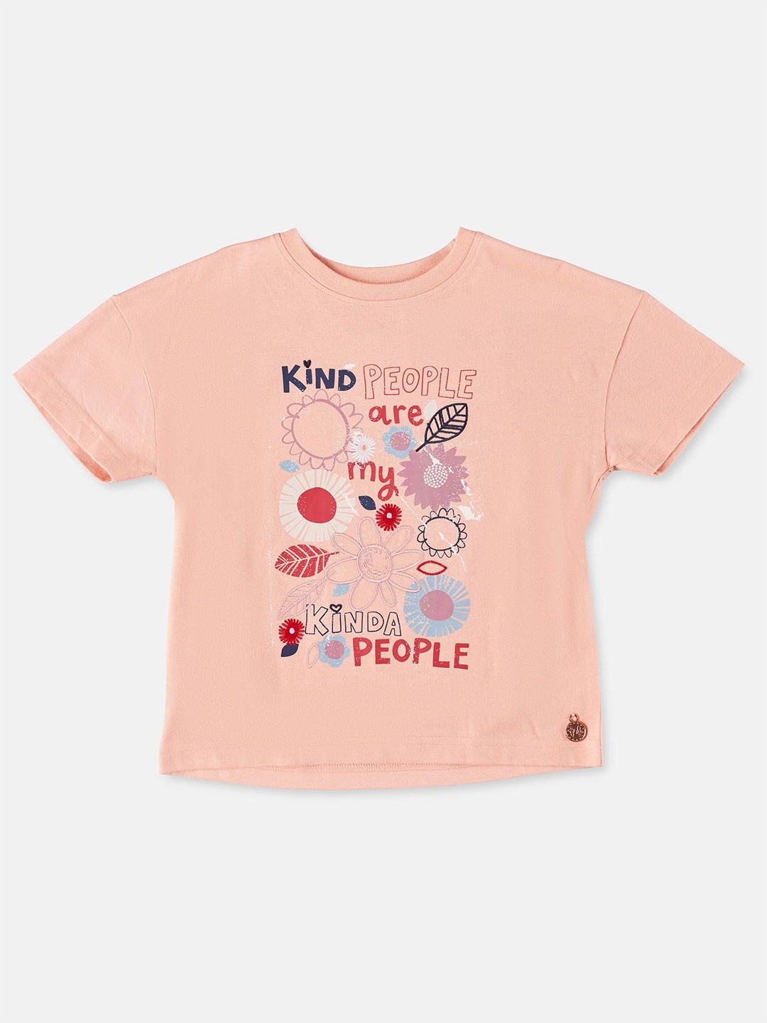 

Angel & Rocket Girls Typography Printed Cotton Slim Fit T-shirt, Peach