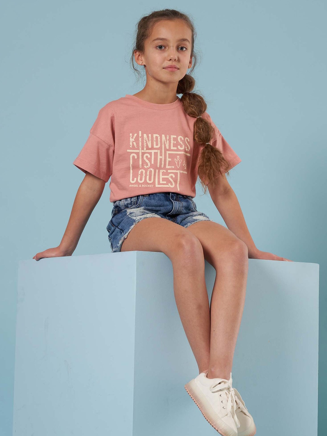 Angel & Rocket Girls Typography Printed Slim Fit T-shirt, Pink