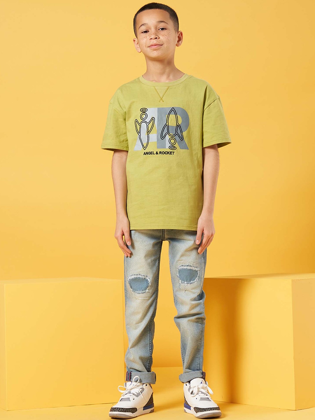 

Angel & Rocket Boys Graphic Printed Cotton Slim Fit T-shirt, Yellow
