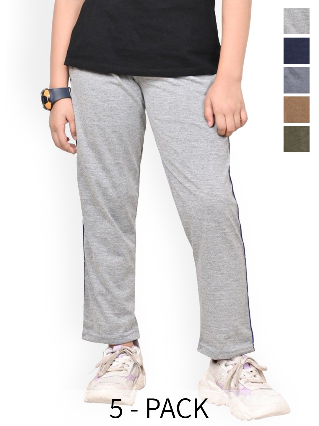 

BAESD Girls Pack of 5 Mid-Rise Pure Cotton Track Pants, Grey