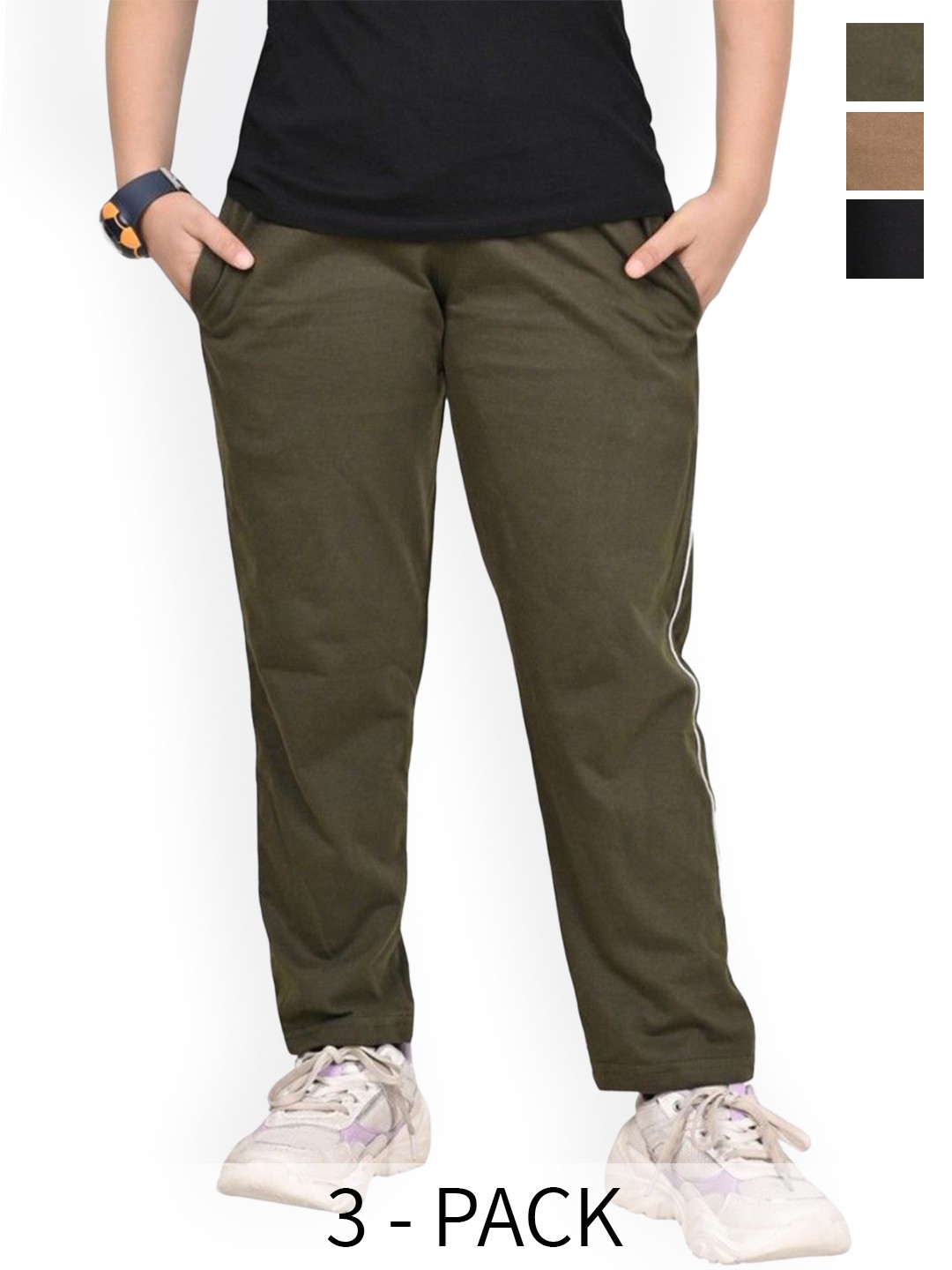 

BAESD Girls Pack Of 3 Pure Cotton Track Pants, Olive
