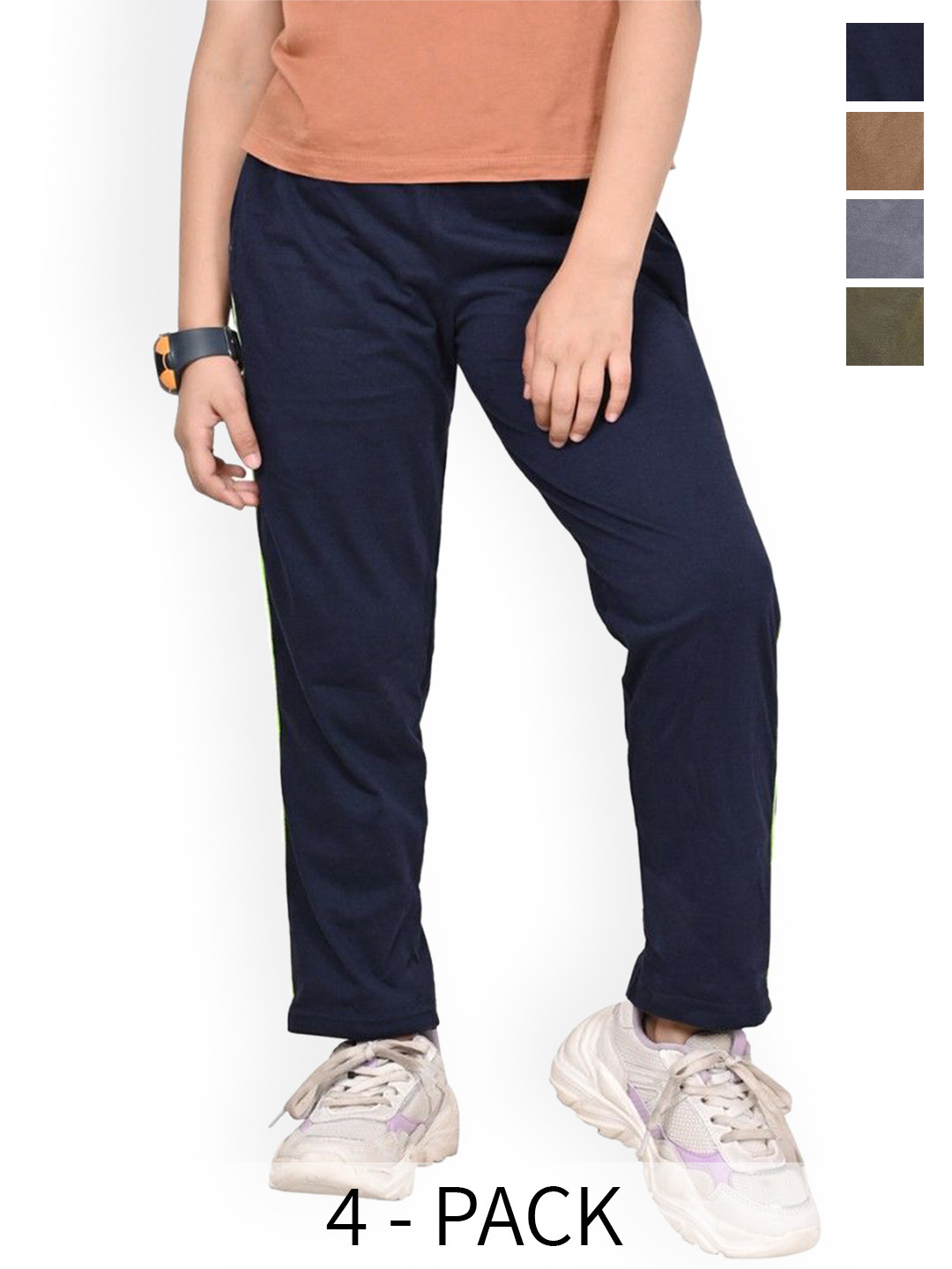 

BAESD Girls Pack Of 4 Pure Cotton Track Pants, Navy blue