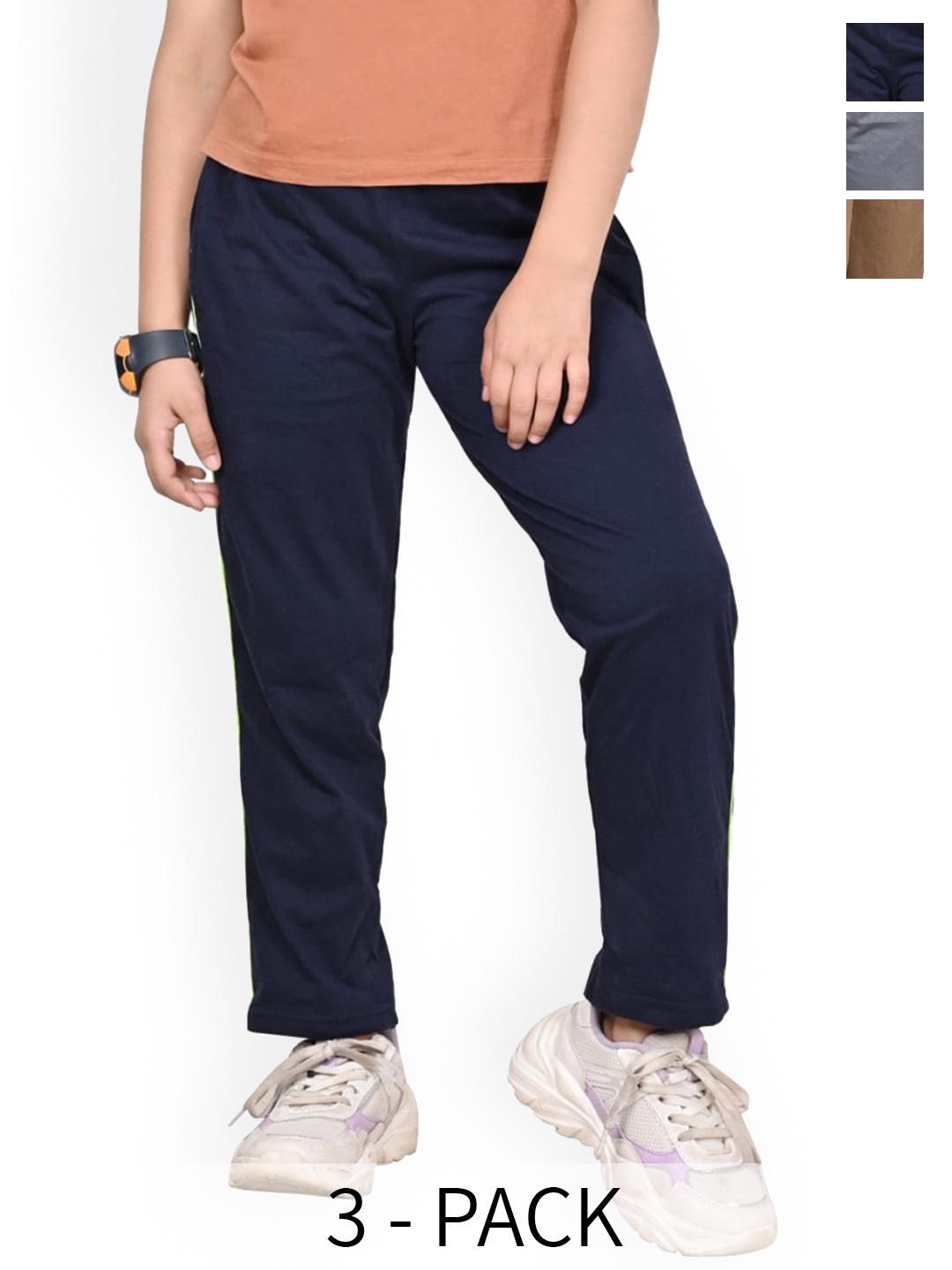 

BAESD Pack Of 3 Girls Cotton Track Pants, Blue