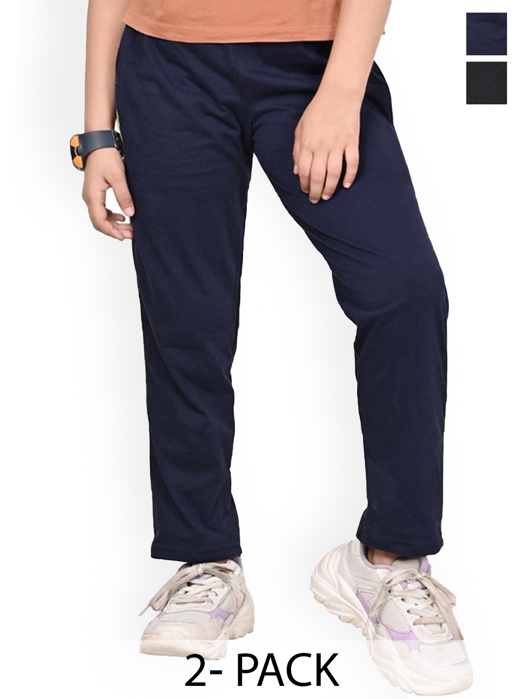 

BAESD Girls Pack Of 2 Pure Cotton Track Pants, Navy blue