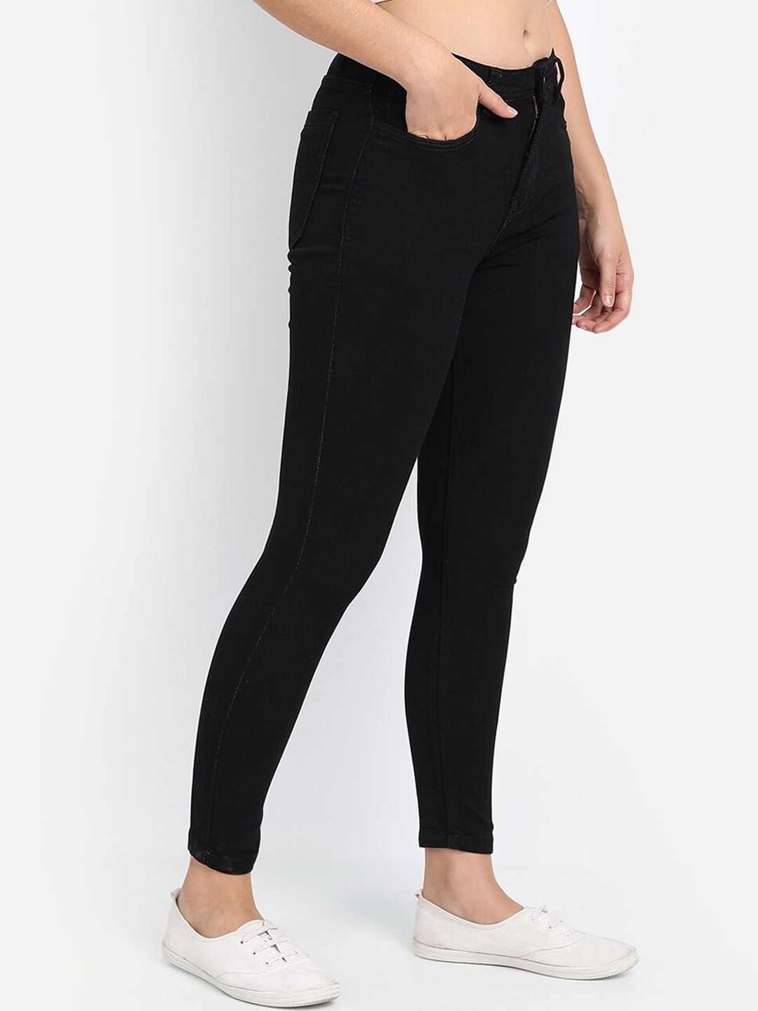 

BROADSTAR Women Smart Skinny Fit Clean Look Dark Shade High-Rise Stretchable Jeans, Black