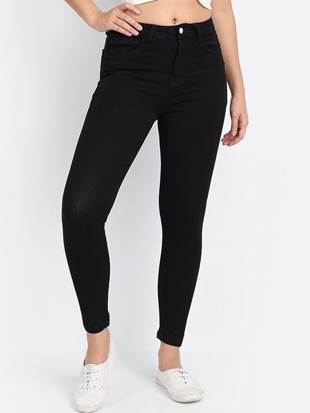 

Next One Women Smart Skinny Fit High-Rise Stretchable Cropped Jeans, Black