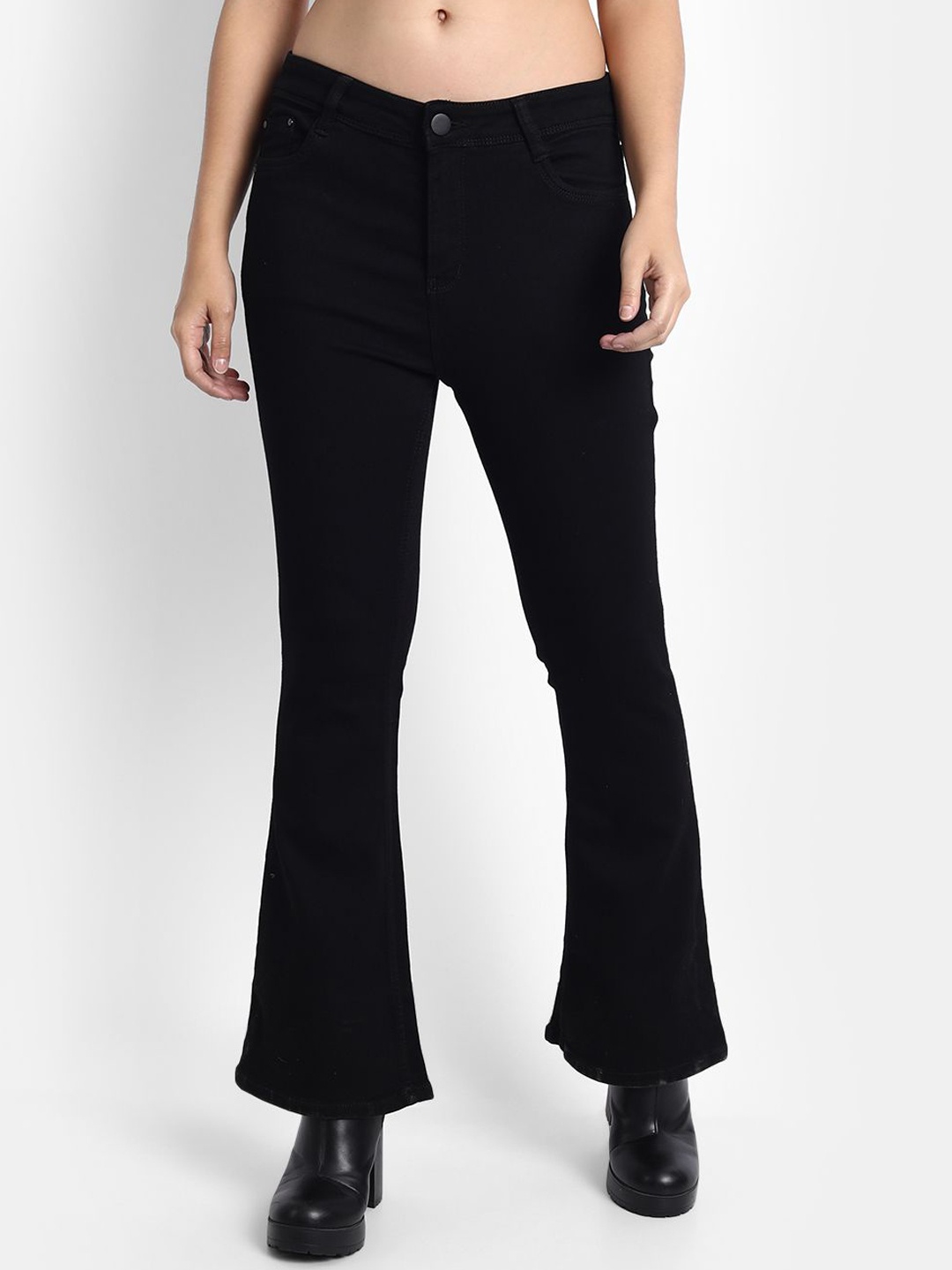 

Next One Women Smart Bootcut High-Rise Clean Look Stretchable Jeans, Black